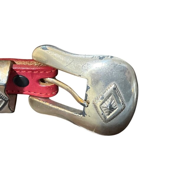 Justin Top Grain Cowhide Leather Belt Red Western Concho USA 1992 Womens Size 28 - Picture 6 of 7